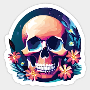 Happy skull with flowers #3 Sticker